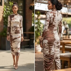 Sheer Ruched Midi Dress Mesh